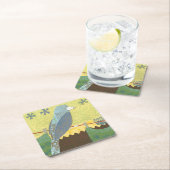 Bunter Vogel auf einem Draht Rechteckiger Pappuntersetzer (Vor Ort)