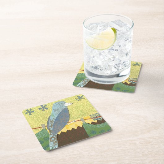 Bunter Vogel auf einem Draht Rechteckiger Pappuntersetzer (Vor Ort)