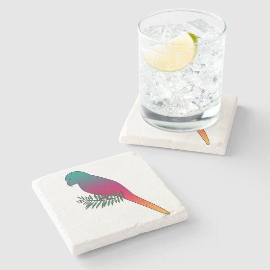 Bunter Vogel auf einem Steinuntersetzer (Seitenansicht)