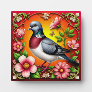 Bunter Vogel auf lebendigen Blumen sitzend Fotoplatte