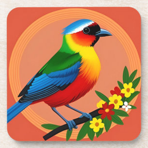 Bunter Vogel auf lebendigen Blumen sitzend Getränkeuntersetzer