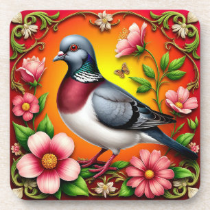 Bunter Vogel auf lebendigen Blumen sitzend Getränkeuntersetzer