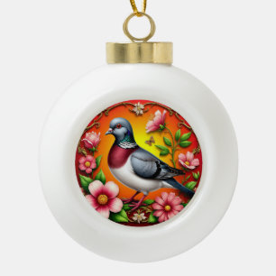 Bunter Vogel auf lebendigen Blumen sitzend Keramik Kugel-Ornament