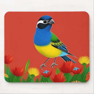 Bunter Vogel auf lebendigen Blumen sitzend Mousepad