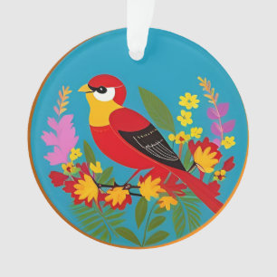 Bunter Vogel auf lebendigen Blumen sitzend Ornament