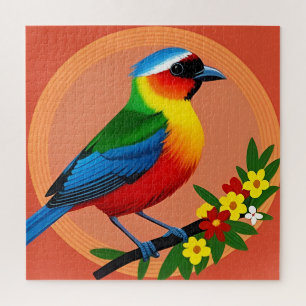 Bunter Vogel auf lebendigen Blumen sitzend Puzzle