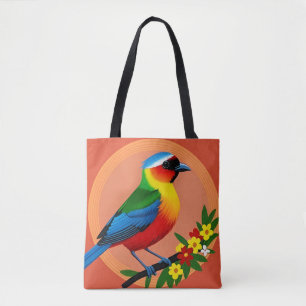 Bunter Vogel auf lebendigen Blumen sitzend Tasche