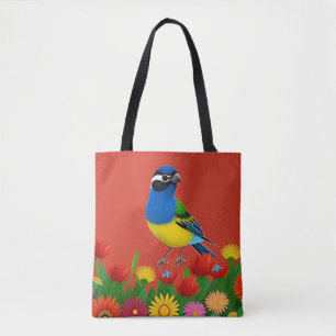 Bunter Vogel auf lebendigen Blumen sitzend Tasche