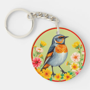 🌸 Bunter Vogel Blühen Leuchten 🌸 Blumige Natur Schlüsselanhänger