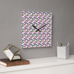 Bunter Vogel Florales Nahtloses Muster Wandteppich Quadratische Wanduhr