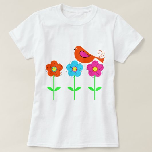 bunter Vogel mit bunten Blumen T-Shirt (Design vorne)