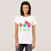 bunter Vogel mit bunten Blumen T-Shirt (Vorne ganz)