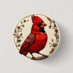 Bunter Vogel mit floralem Rahmen Button