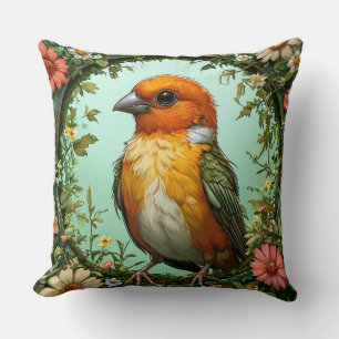 Bunter Vogel mit floralem Rahmen Kissen