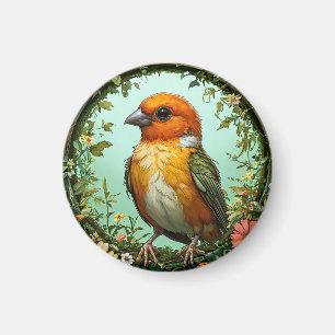 Bunter Vogel mit floralem Rahmen Magnet