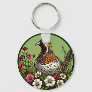 Bunter Vogel mit floralem Rahmen Schlüsselanhänger