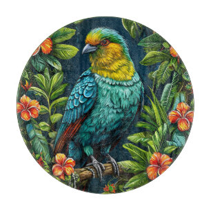 Bunter Vogel mit floralem Rahmen Schneidebrett