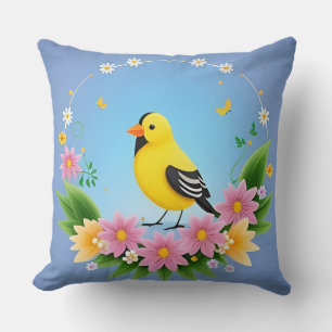 Bunter Vogel umgeben von einem Blumenkranz Kissen