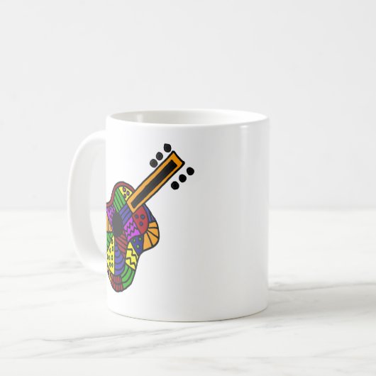 Bunter Volkskunst-Gitarren-UVentwurf Kaffeetasse (Vorderseite Links)