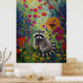 Bunter Waschbär in Wildblumengarten-Kunst-Tier  Poster (Küche)