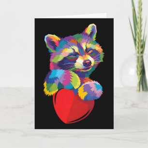 Bunter Waschbär umarmt Herz Pop-Art-Illustration Karte