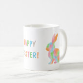 Bunter Wasserfarben-Hase und Happy Easter Text Kaffeetasse (VorderseiteRechts)