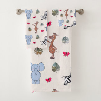 Bunter Wasserfarben-Safari-Tiere-Badehandtuch-Set Badhandtuch Set