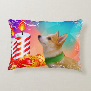 Bunter WeihnachtsCorgiwelpe Zierkissen