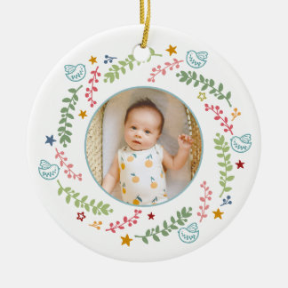 Bunter Weihnachtsfoto zum ersten Babys Weihnachten Keramik Ornament