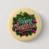 Bunter Weihnachtskranz mit fröhlichem Gruß Button (Vorderseite)
