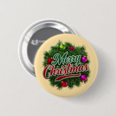 Bunter Weihnachtskranz mit fröhlichem Gruß Button (Vorne & Hinten)