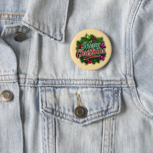 Bunter Weihnachtskranz mit fröhlichem Gruß Button (Beispiel)