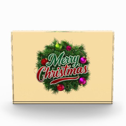 Bunter Weihnachtskranz mit fröhlichem Gruß Fotoblock (Vorderseite)