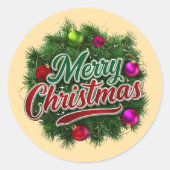 Bunter Weihnachtskranz mit fröhlichem Gruß Runder Aufkleber (Vorderseite)