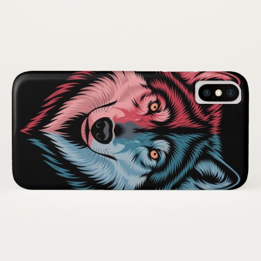 bunter Wolf auf schwarzem Hintergrund Case-Mate iPhone Hülle (Rückseite (Horizontal))