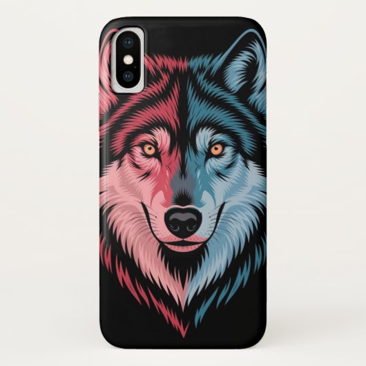 bunter Wolf auf schwarzem Hintergrund Case-Mate iPhone Hülle (Rückseite)