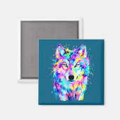 Bunter Wolf-Splash-Art-Wildtier  Magnet (Vorderseite/Rückseite)