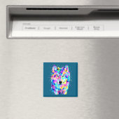 Bunter Wolf-Splash-Art-Wildtier  Magnet (In Situ (Geschirrspüler))