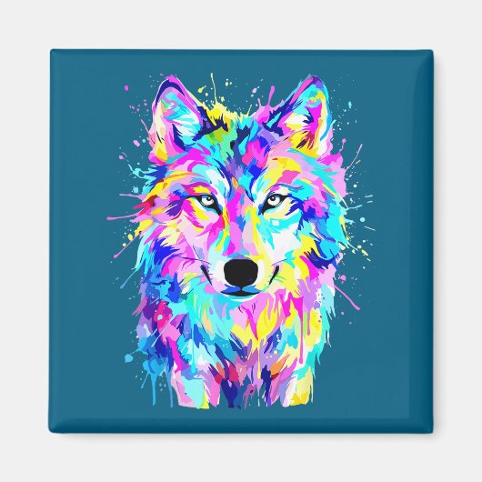 Bunter Wolf-Splash-Art-Wildtier  Magnet (Vorne)
