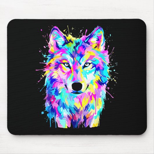 Bunter Wolf-Splash-Art-Wildtier- Mousepad (Vorne)