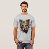 Bunter Wolfskopf Graffiti-Kunst T-Shirt (Vorne ganz)