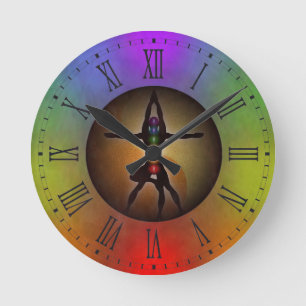 Bunter Yoga Chakras Yin Yang Schmutz-großes Runde Wanduhr