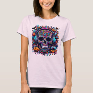 Bunter Zucker-Schädel Halloween Tag der Toten T-Shirt