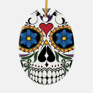 Bunter Zuckerschädel Keramik Ornament