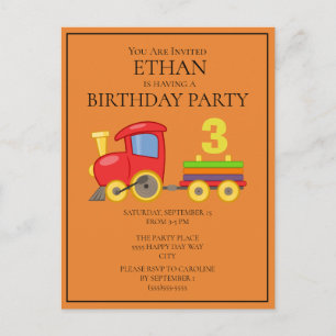 Bunter Zug auf Orange zum 3. Geburtstag eines Kind Postkarte