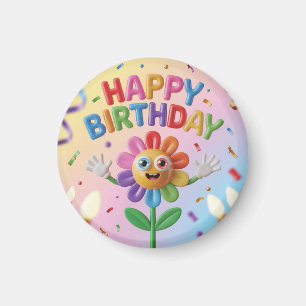 Buntes 3D Alles Gute zum Geburtstag Gruß mit Blume Magnet
