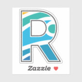 Buntes abstraktes Buchstabe R Ozean-Monogramm Aufkleber (Blatt)