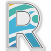 Buntes abstraktes Buchstabe R Ozean-Monogramm Aufkleber (Vorderseite)