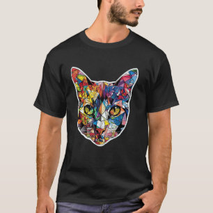 Buntes abstraktes Kätzchen Süße Geometrie Polygon T-Shirt