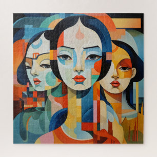 Buntes abstraktes Kunstwerk mit Mädchen Puzzle